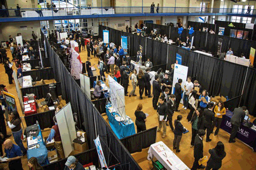 In-person career fair shot from over head.