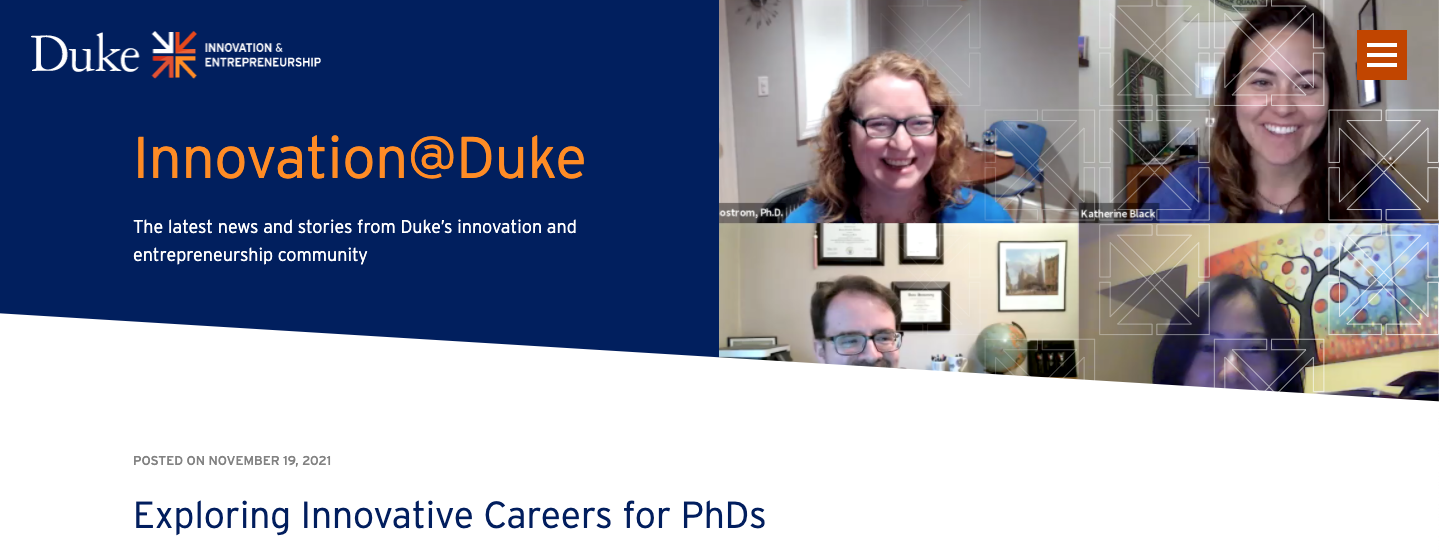 Innovation@Duke. Exploring Innovative Careers for PhDs.